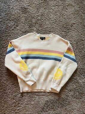 originality.smile Cream Stripe Sweater with Yellow Smile Detail